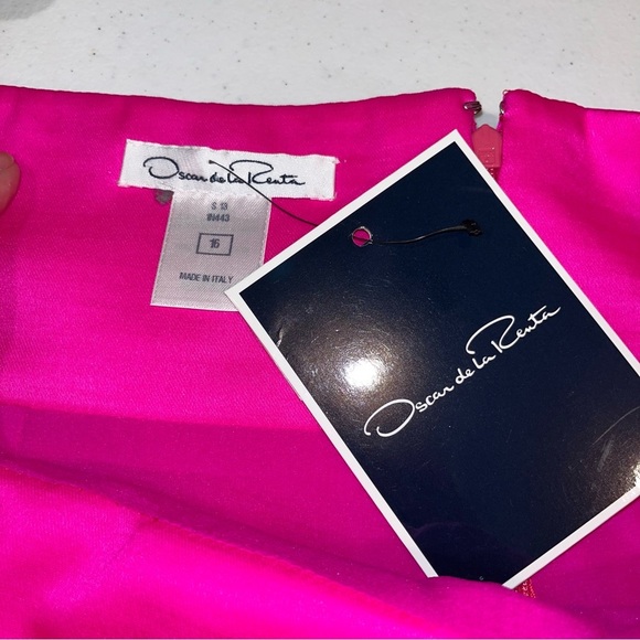 OSCAR DE LA RENTA Skirt Bright Pink Size 16 Wool Silk Belted Pencil Office NWT - Picture 12 of 15